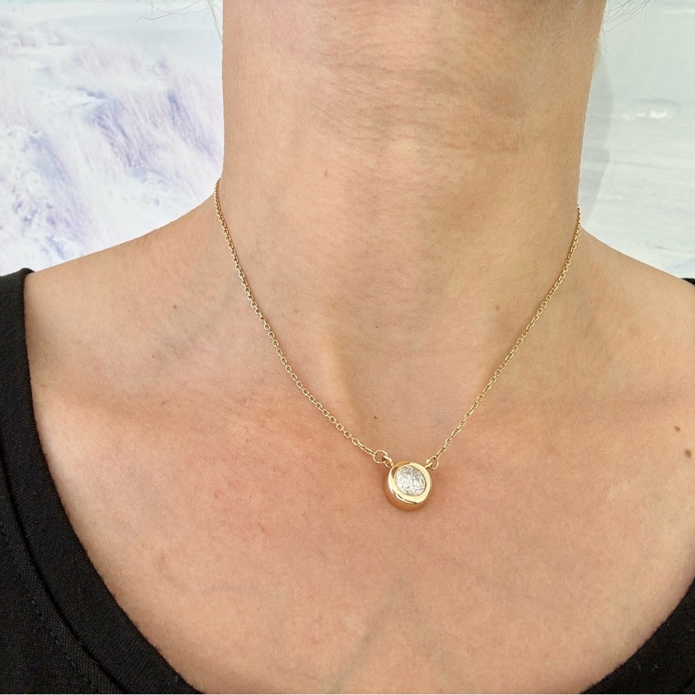 1 Carat Bezel Set Diamond Pendant on 14” 14 kt Gold Chain